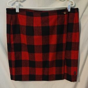 Woolrich Buffalo Check Wrap Wool Skirt Red Black Fully Lined Size 14 Never Worn
